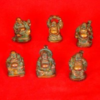 Laughing Buddha Mini Statues Set of 6 - ANTIQUE