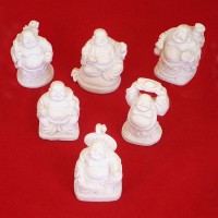 Laughing Buddha Mini Statues Set of 6 - IVORY