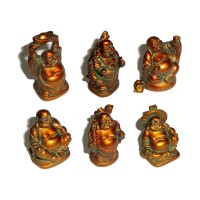 Laughing Buddha Statues Set of 6 - ANTIQUE