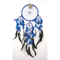 Large Dream Catcher - Blue with Blue / Black Feathers