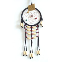 Small Dream Catcher - SUEDE WOODEN BEADS Black