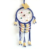 Small Dream Catcher - SUEDE WOODEN BEADS Blue