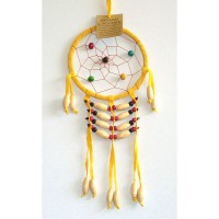 Small Dream Catcher - SUEDE WOODEN BEADS Yellow