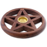 Wooden Incense Cone Burner - Pentagram