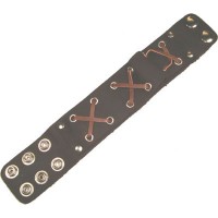 Leather Wristband - WIDE CROSSES BROWN