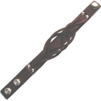 Leather Wristband - NARROW BRAIDED BROWN