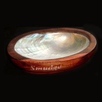 Wooden Smudge Bowl with Abalone Shell
