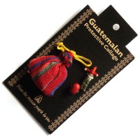 Guatemalan PROTECTIVE TALISMAN with Worry Doll and Lucky Bean
